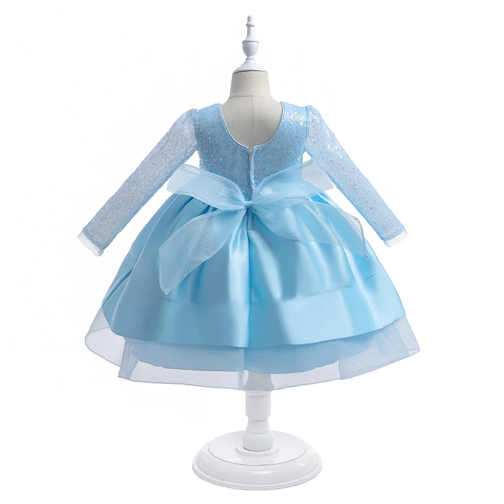 Elegant Girl Party Princess Tutu Gown Wedding Dress For Kids Bow Long Sleeve New Year Clothes 2-13 T Birthday Costume Vestidos