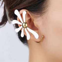 Exaggerated Big Flower Stainless Steel Ear Cuff Clip Earrings For Women Chic Party Wedding No Piercing Earrings Accessories Gift