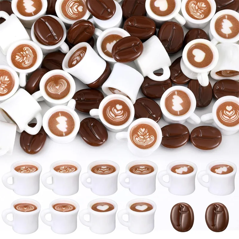 6/12 Stück Mini-Kaffeetassen und Bohnen aus Kunstharz, Miniatur-Dinge für Mikrolandschaften, Basteln, Desktop-Heimdekorationszubehör