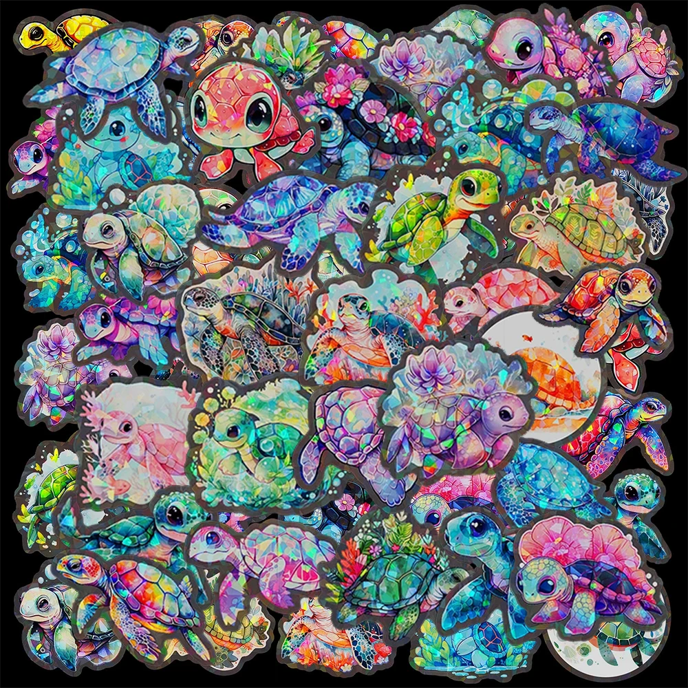

10/30/50pcs Laser Transparent Colorful Sea Turtle Stickers Cartoon Decal DIY Scrapbook Laptop Guitar Cute Animal Kid Sticker Toy
