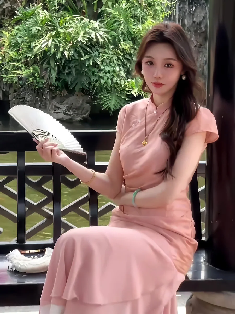 

Новое летнее женское платье-ципао с длинным рукавом, приталенное, в стиле пэчворк, с юбкой-рыбьим хвостом, в китайском стиле