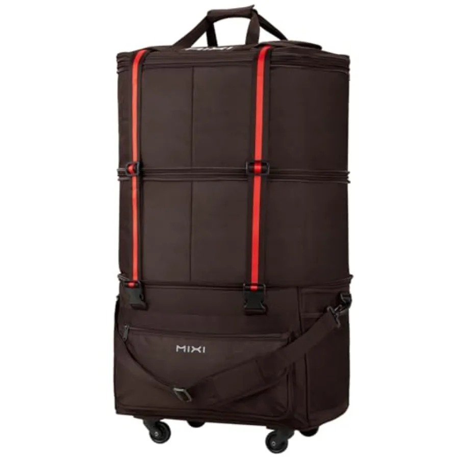 

Travel Bag with Wheels: Expandable, Foldable, Collapsible Rolling Duffel in Black Nylon Large Capacity Luggage for Men and Wome