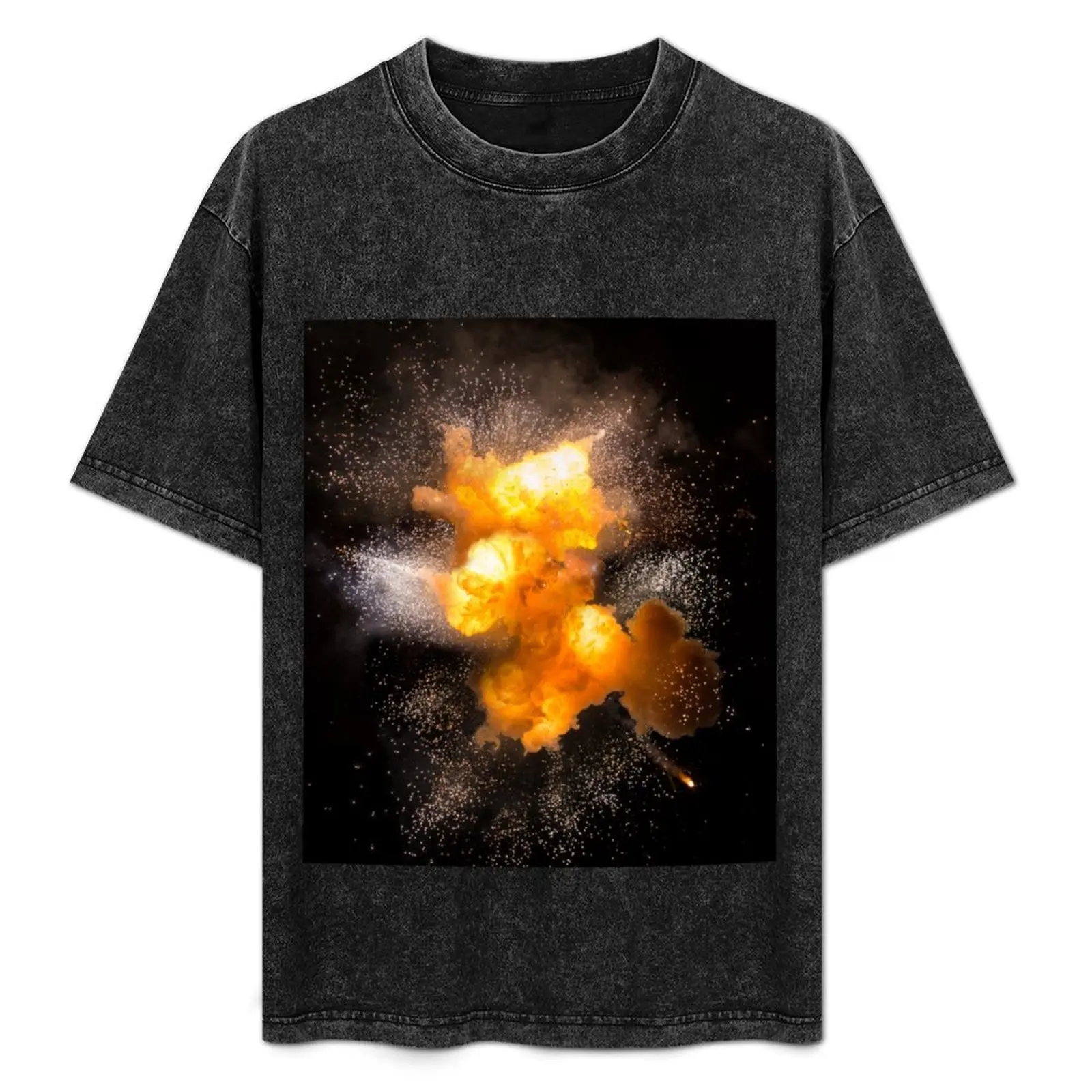 Realistic fiery explosion with sparks over a black background, high resolution image T-Shirt man clothes t shirts men