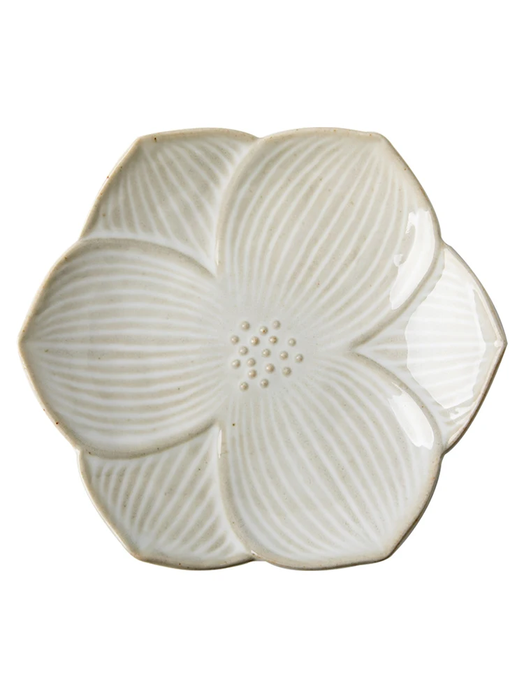 Rough Pottery Lotus Dish Japanese Vintage Ceramic Sushi Plate Afternoon Tea Dessert Cake Disc Fruit Snack Small Tray