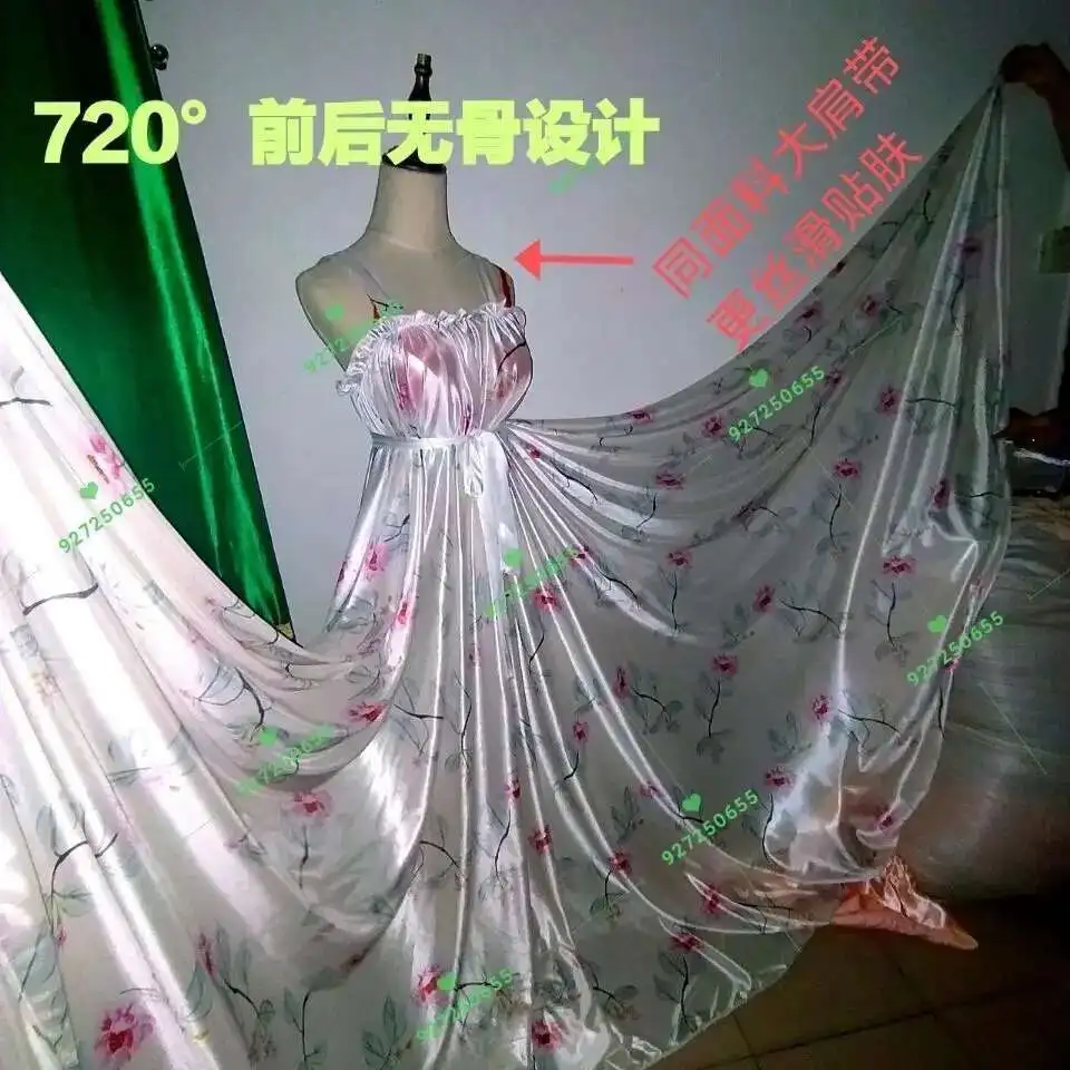 Glossy Sexy Women Satin Maxi Dress with Sash Sleeveless Loose  Plus Size Long Dress Sleeping Robe
