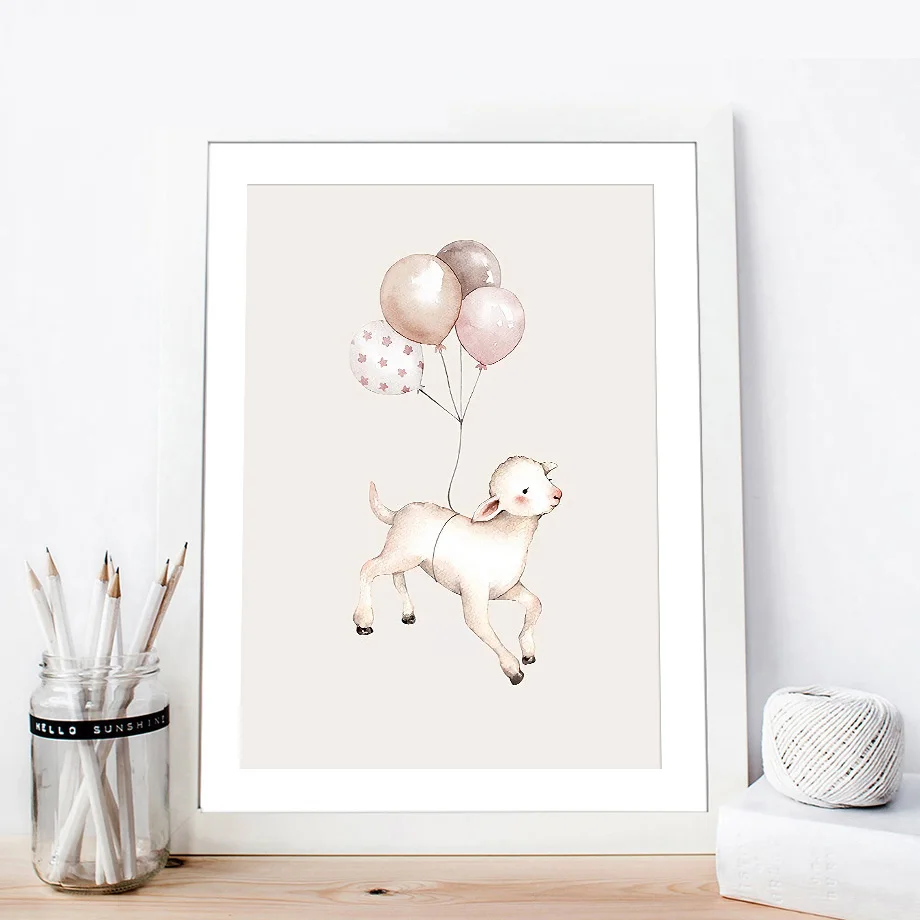 Rabbit Fox Sheep Balloon Star Moon Wall Art Aesthetics Print Canvas Painting Posters for Living Room Modern Home Decor
