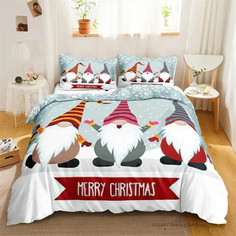 Duvet Cover Cute Cartoon Dwarf Christmas Series Bedding Set for Kids and Adults Single Double Queen 220x240 Room Decor Gift