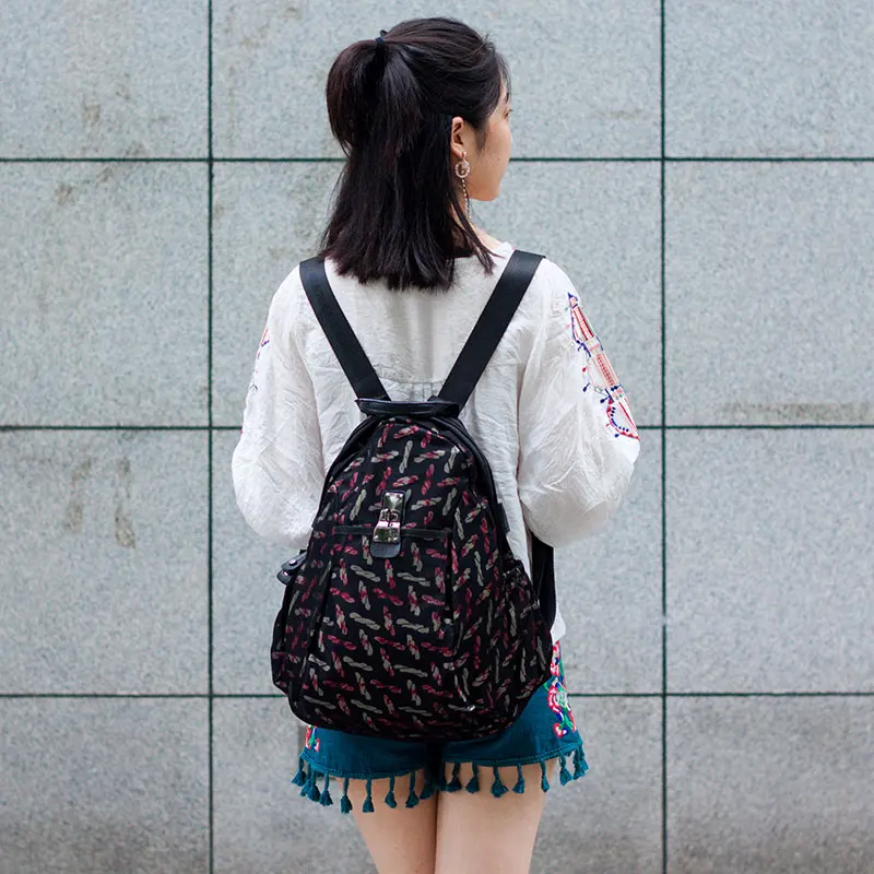 Gillian 2026 New Large Size Fashionable Personalized Cotton Fabric Backpack Shoulder Bag Travel Bag Ethnic Style Double Shoulder