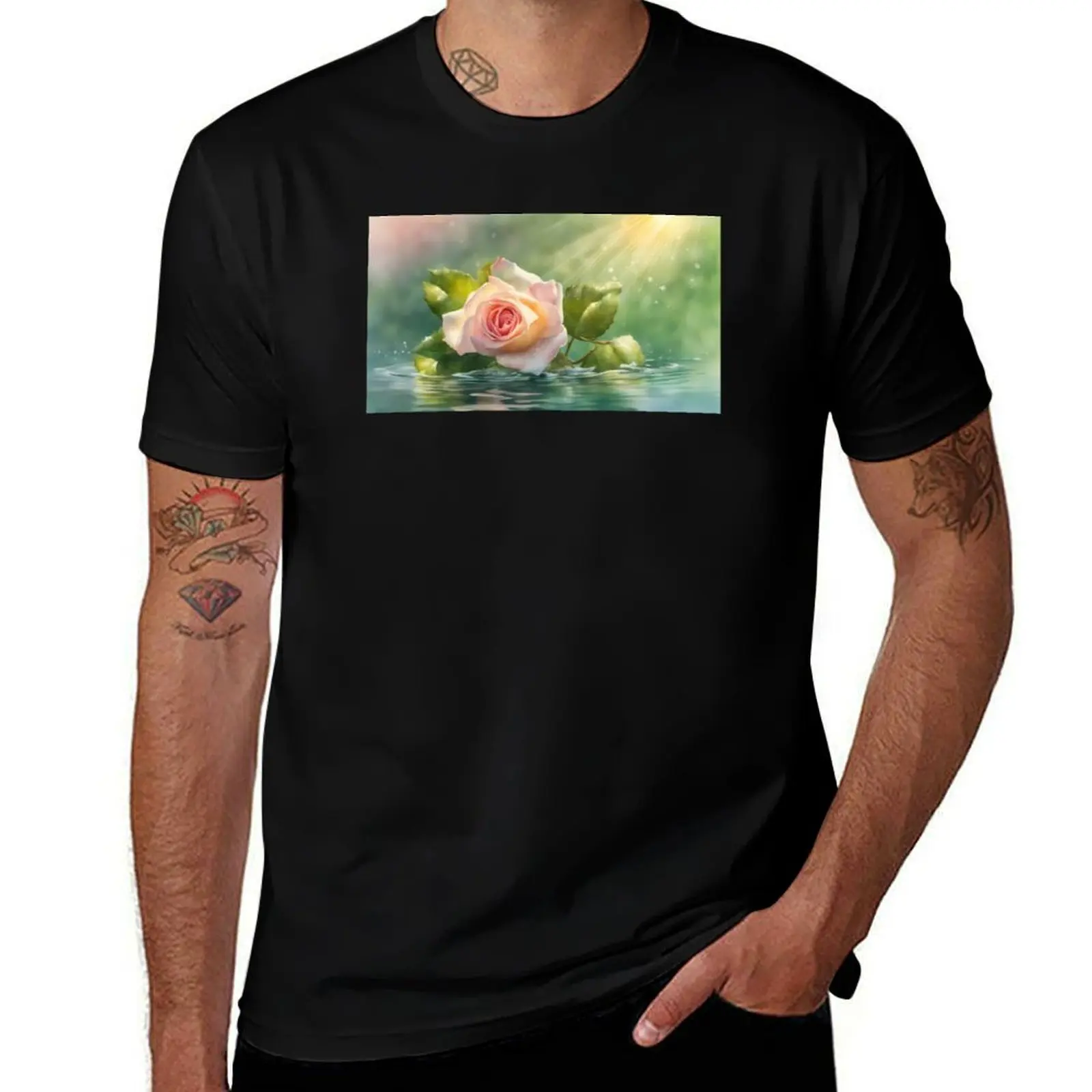 

Light Pink Rose in Water T-Shirt tops T-shirts oversize graphic shirts boys whites sweat shirts, men