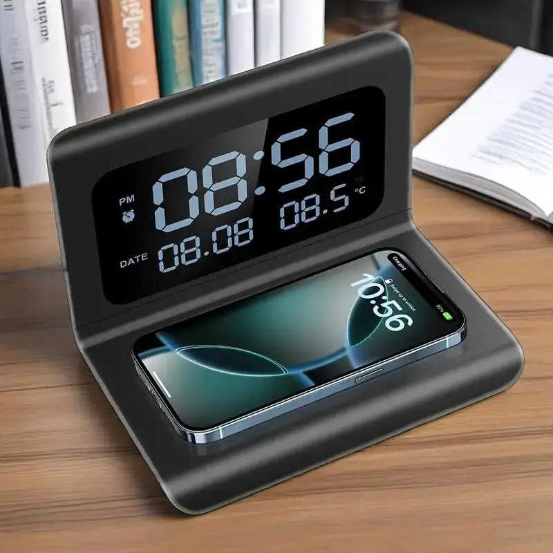 

Desktop Electronic Clock Wireless Charger Multifunctional Charger with Clock Function Three-in-One Clock and Wireless Charger