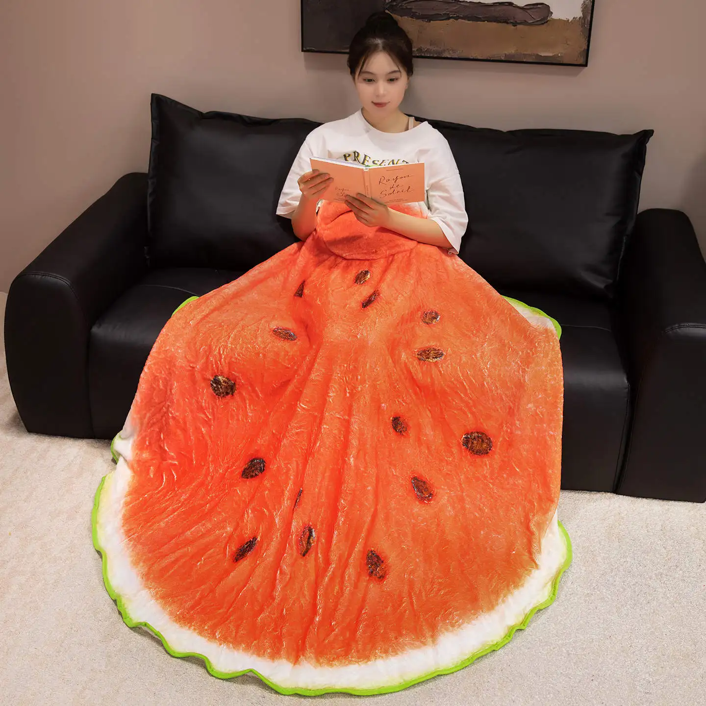 3D Lifelike Plush Chinese Cabbage Watermelon Blanket Simulation Stuffed Poached Egg Throw Pillow with Blanket 2 In 1 Cushion