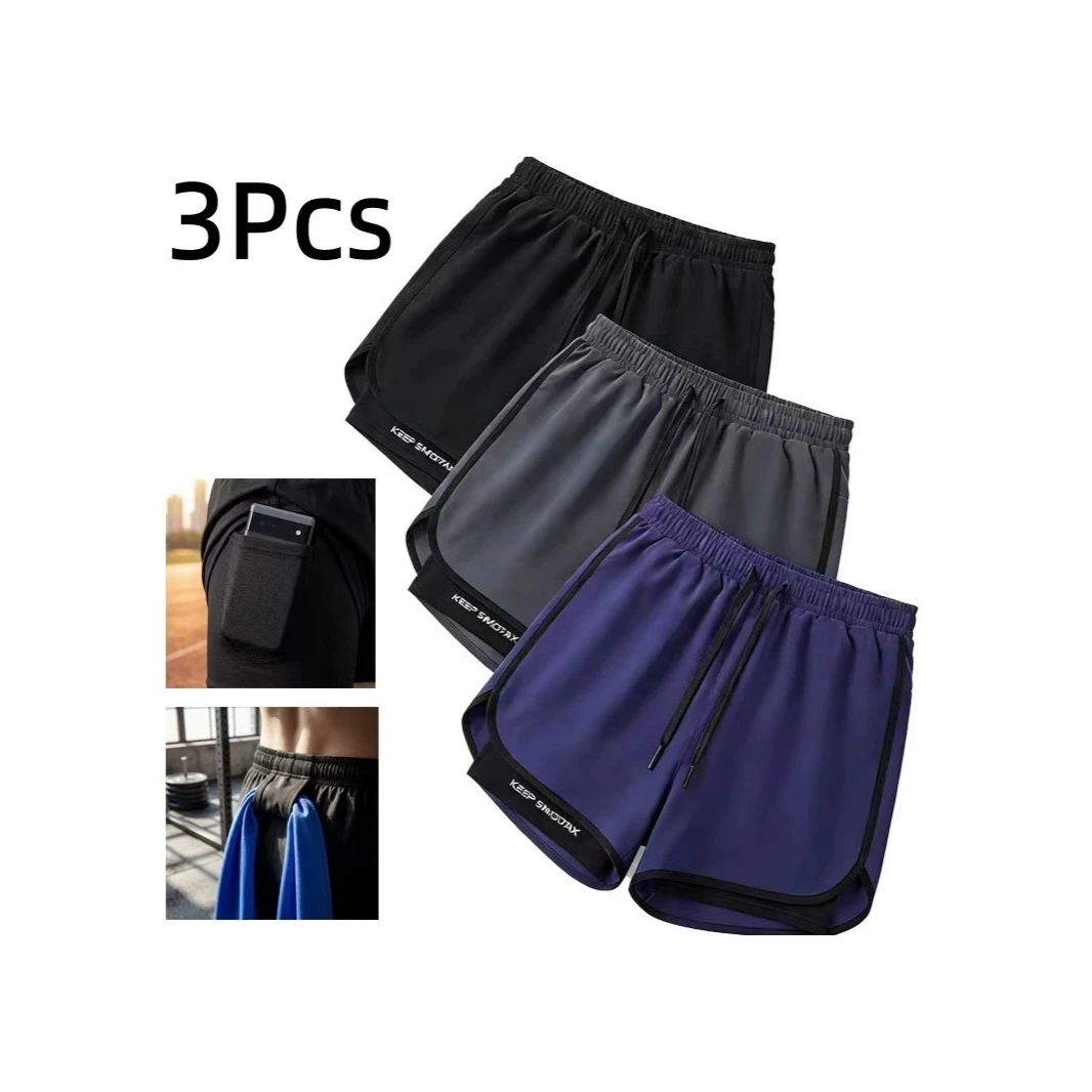 Men's Sporty Ice Silk Training Shorts Summer Running Fitness Athletics Loose Fit Polyester Fiber Quick Dry Three-quarter Length