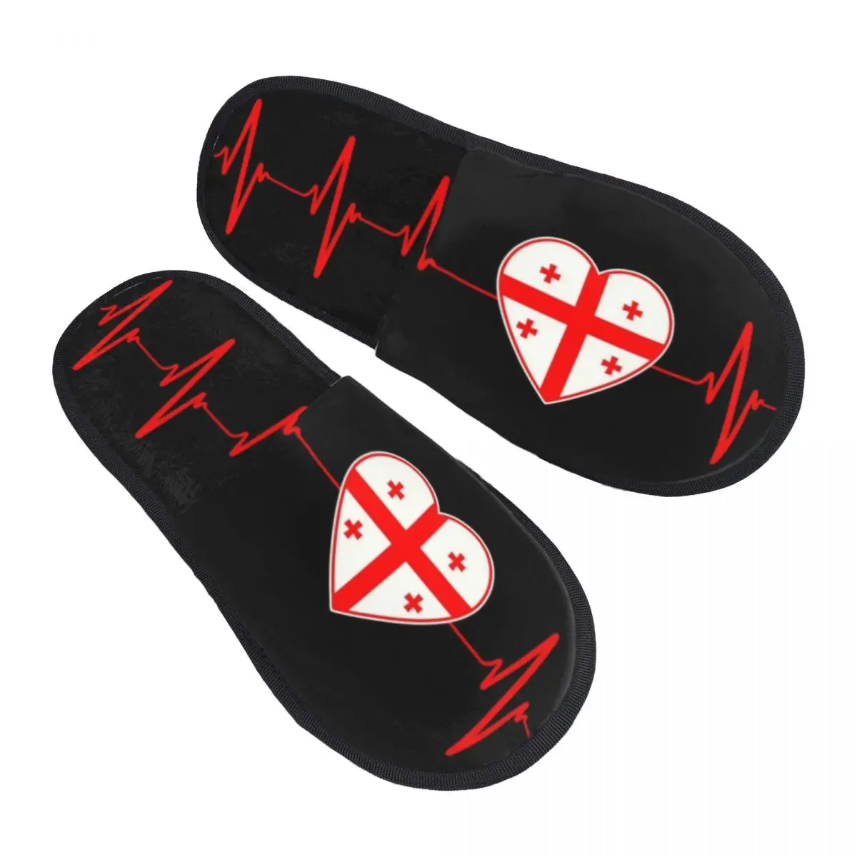 Custom Heartbeat Georgia Flag House Slippers Women Cozy Memory Foam Georgian Heart Family Slip On Bedroom Slipper Shoes