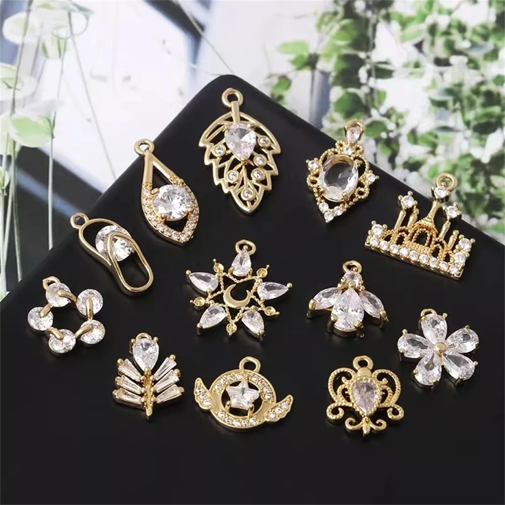 

Exquisite Copper-plated Real Gold Inlaid Zircon Leaf Castle Slippers Pendants DIY Handmade Jewelry Earrings Accessories Material