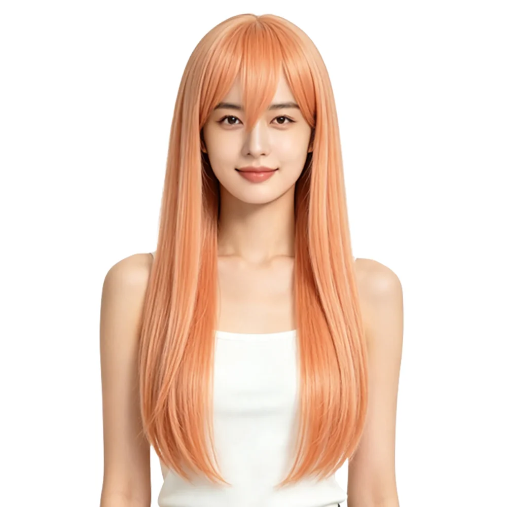 #350 Light Ginger Orange Wig 37 Inch Long Straight Wig with Side Bangs Heat Resistant Synthetic Full Wig For Cosplay Daily Party