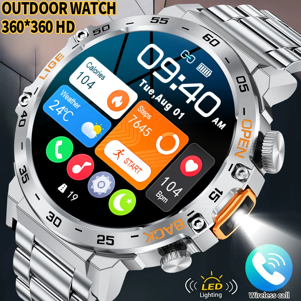 

New LIGE Men's Smart Watch 360*360 HD Screen IP68 Waterproof Sports Fitness Watch Flashlight New Men Smartwatch For Android IOS