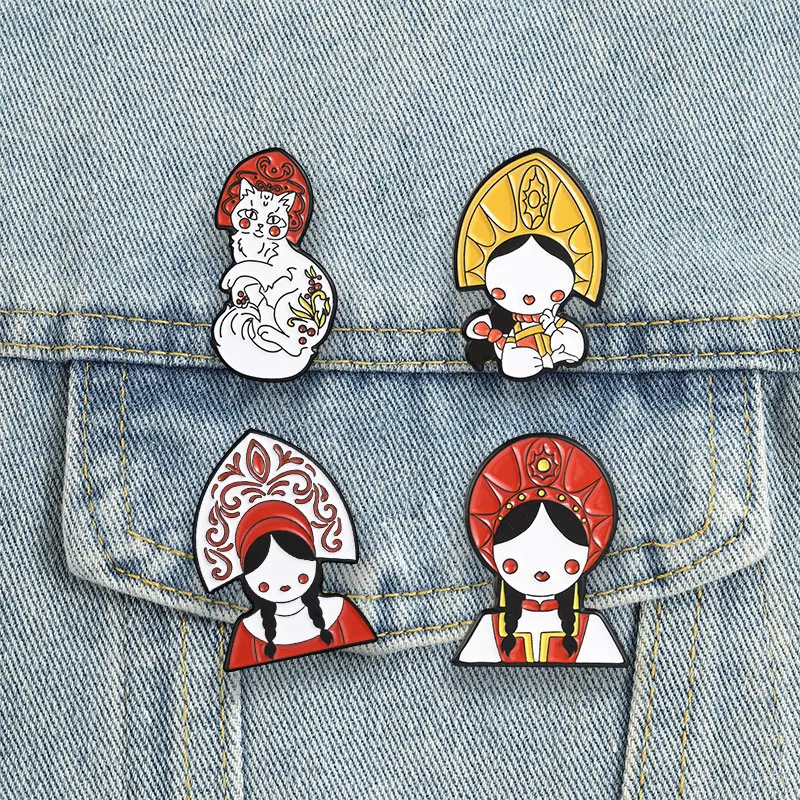 Russischer Folklore-Kokoshnik-Kopfschmuck, Emaille-Anstecknadel, Russische Charakteristische Traditionelle Kostüm-Brosche, Taschen- und Revers-Abzeichen, Schmuck – Detail 9