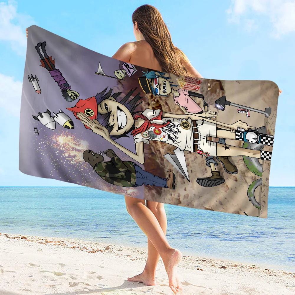 

Gorillaz Retro poster Beach Towels Shower Towel Sauna Travel Spa Microfiber Quick Dry Gym Accessories Cute Room Decor