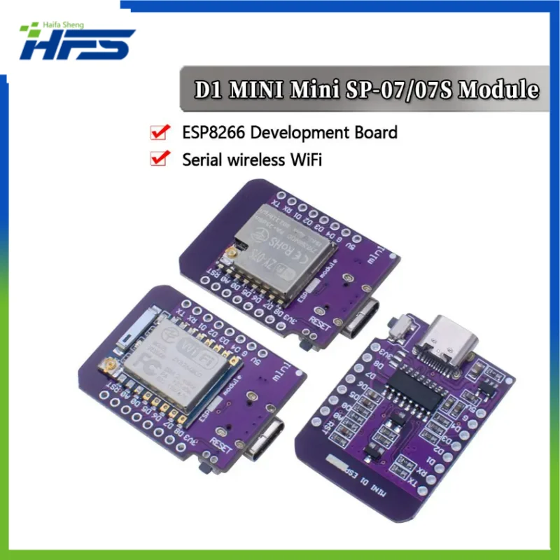 Mini Pin WiFi Development Board, NodeMCU Lua IOT, ESP8266, ESP-07, CH340G, USB, Type-C, ESP-07 S, 3.3V