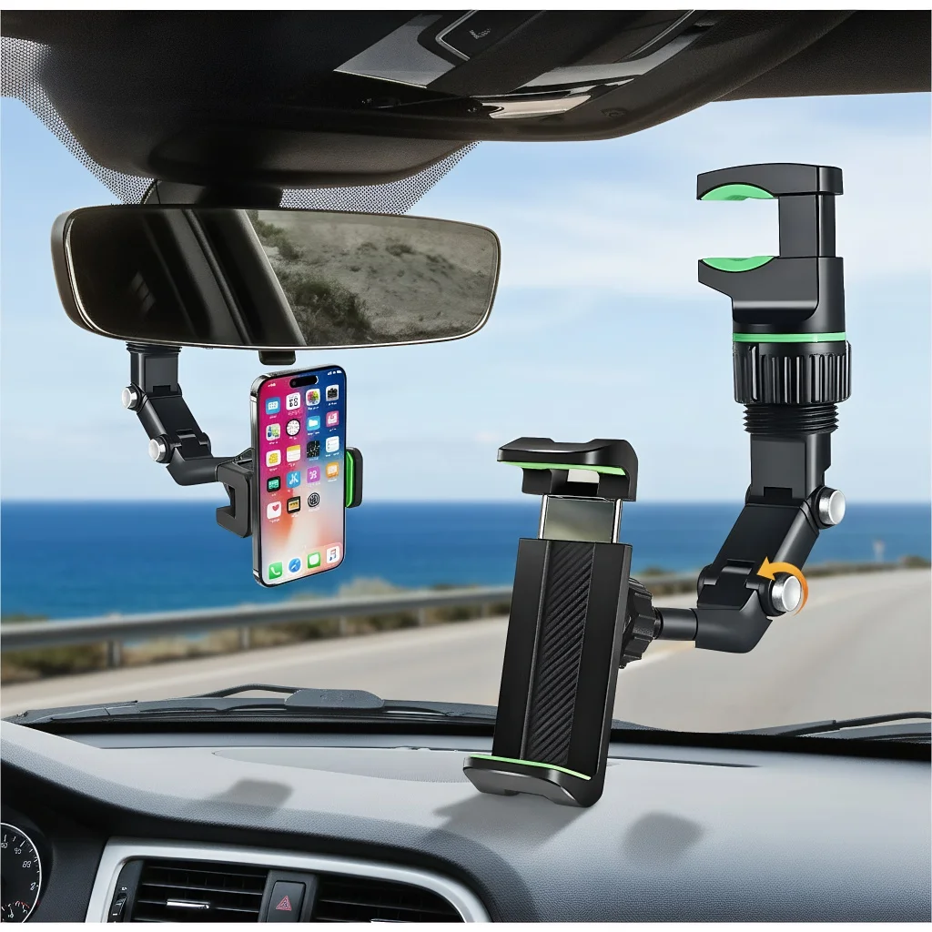 

360 ° Крепление для телефона с вращающимся автомобильным зеркалом заднего вида — универсальный GPS-держатель для всех смартфонов