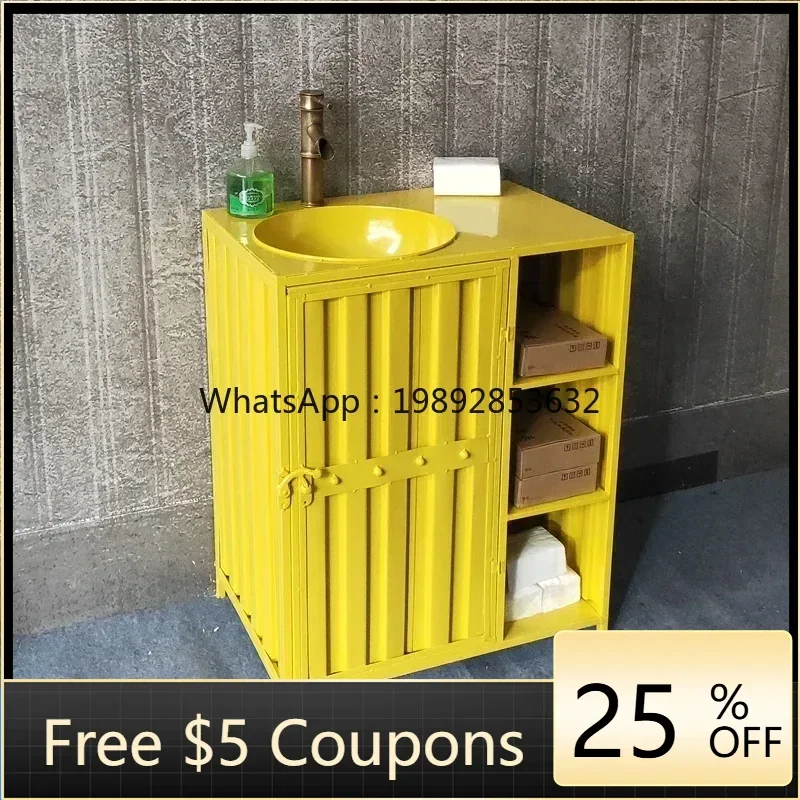AB  Iron Container Wash Basin Cabinet Combination Simple Bathroom Cabinet Floor Industrial Style Washstand