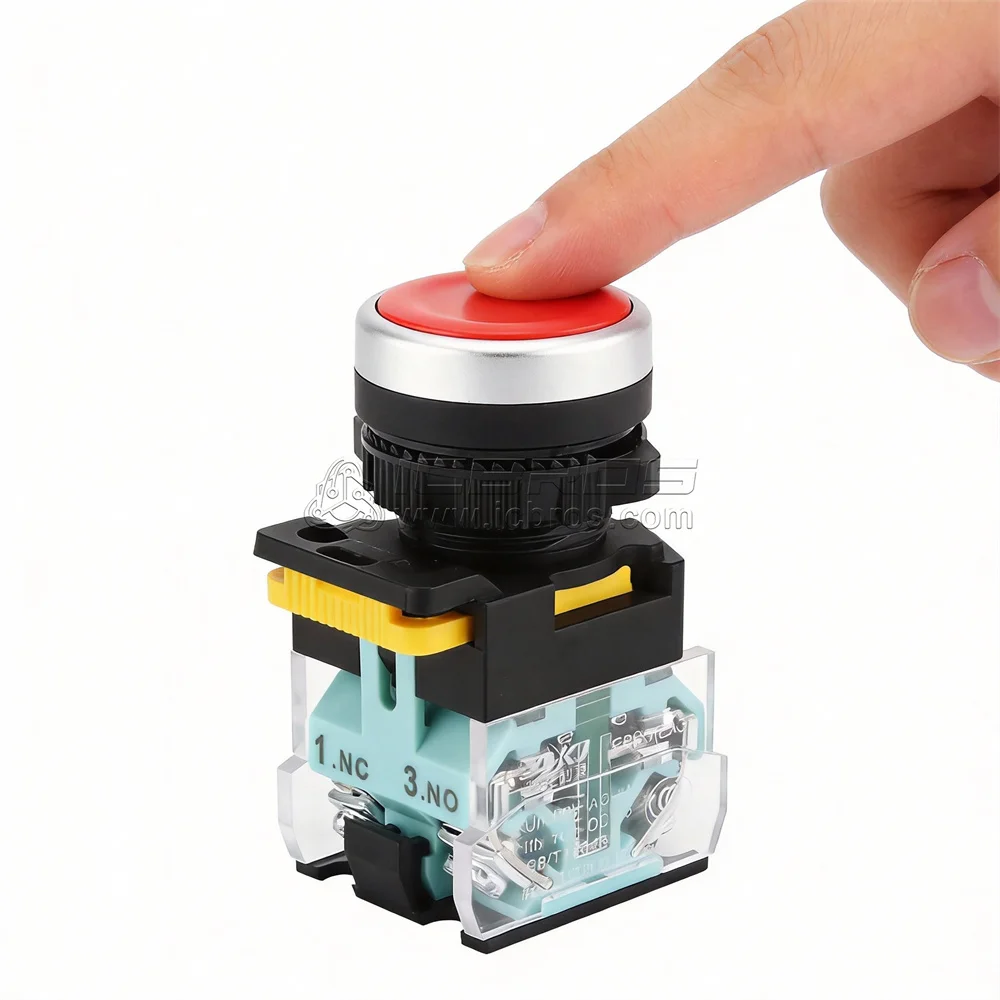 5pcs Button Switch LA38 Series Rotary Knob Flat Button Emergency Stop Open Two Normally Closed Self-Locking Self Resetting Open