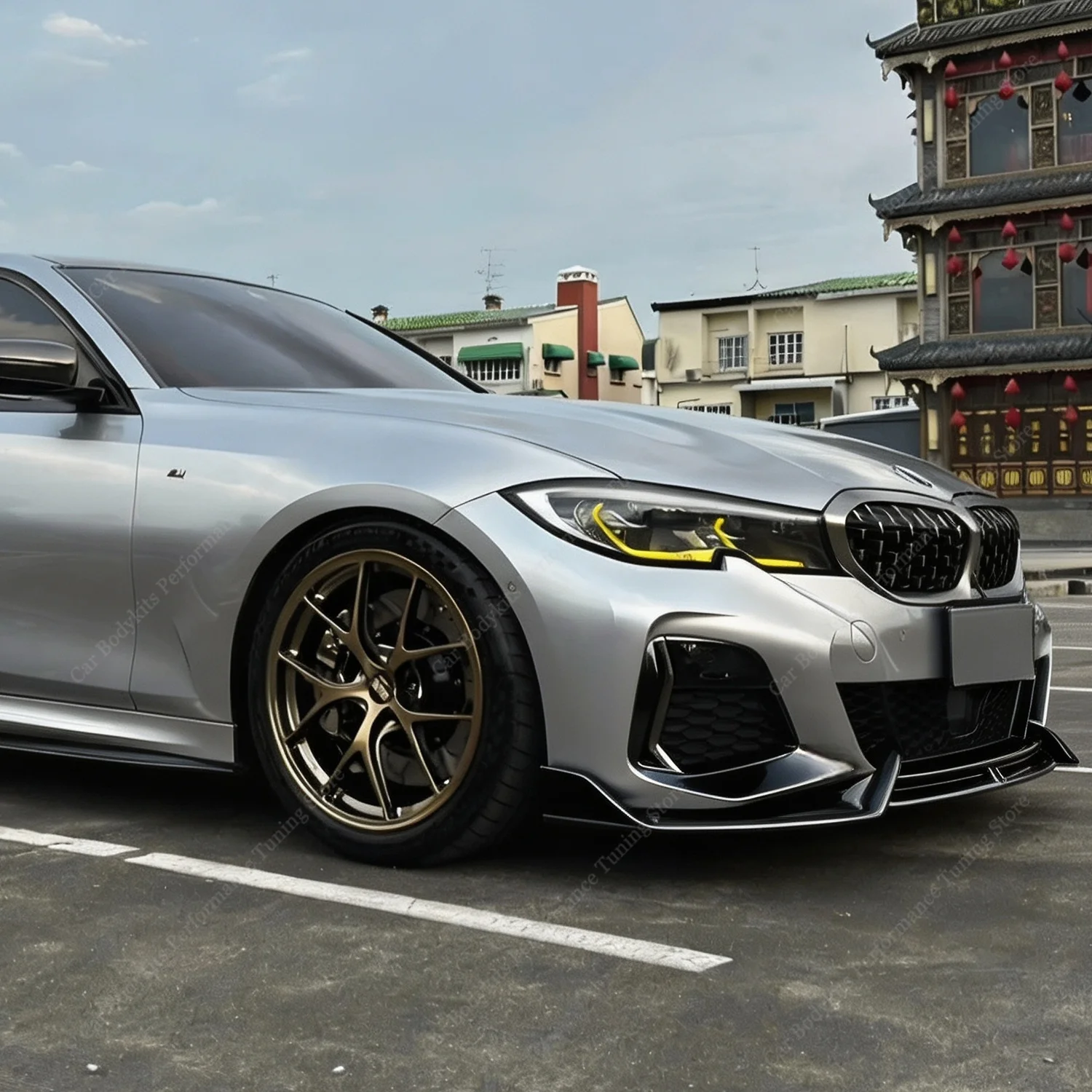 Gloss Black 3pcs ABS Front Bumper Lip Spoiler Diffuser Splitter For BMW G20 G21 M340i M340d M Sport 2019-2021 Pre-Lci Tuning