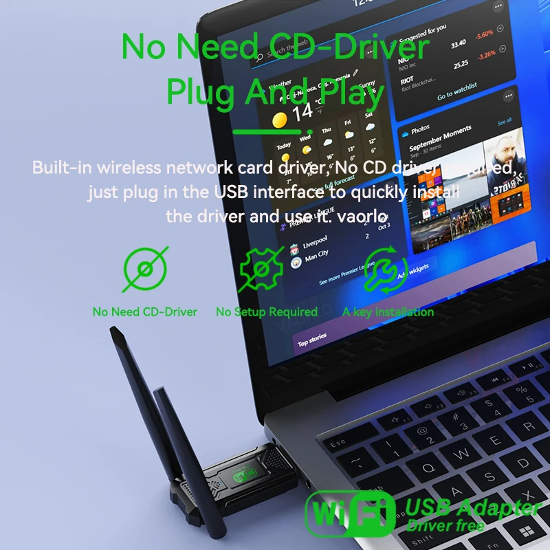 VAORLO ثنائي النطاق 1200 ميجابت في الثانية واي فاي USB محول 2.4 جيجا + 5 جيجا هرتز واي فاي دونغل استقبال USB3.0 عالي السرعة 802.11AC بطاقة الشبكة اللاسلكية للكمبيوتر / الكمبيوتر المحمول سائق مجاني مع هوائي
