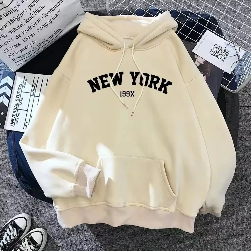 Hoodie Europa und Amerika Sweatshirts für Damen New York Letter y2k Herbst Winter Lässiger Langarm-Pullover mit Taschen – Detail 12