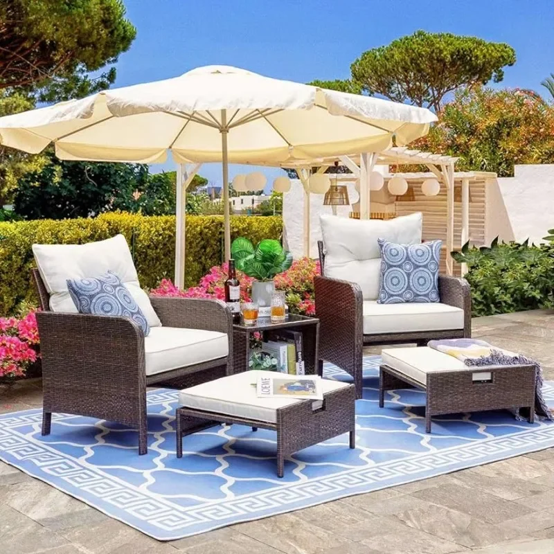 ShFit-Outdoor Wicker Conjunto de Móveis Pátio, PE Rattan com Almofada, Pátio Lounge Cadeiras, 19x25x45 Polegadas, 5 PCs