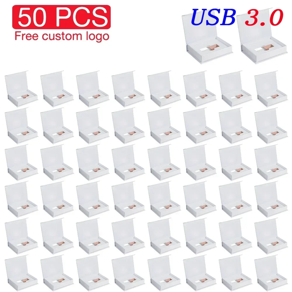 50 STUKS/VERPAKKING USB 3.0 Flash Drives 128GB 64GB Crystal Pen Drive Gratis Aangepast Logo 32GB 16GB 8GB 4GB Geheugenstick Bruiloft Cadeaus U Disk