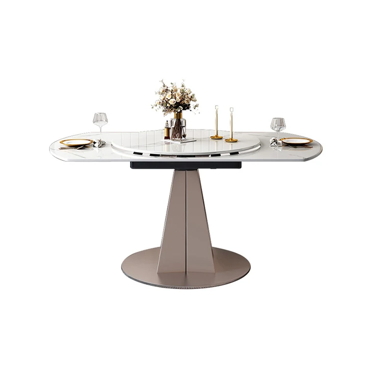 

#Modern minimalist rotating dining table set luxury family dining table