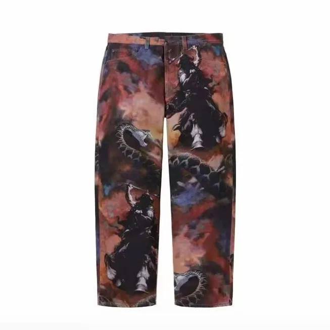 

American Sle Frank Frazetta Collaborative Loose Fit Jean Knight Python Print Straight Leg Casual Pants for Youth
