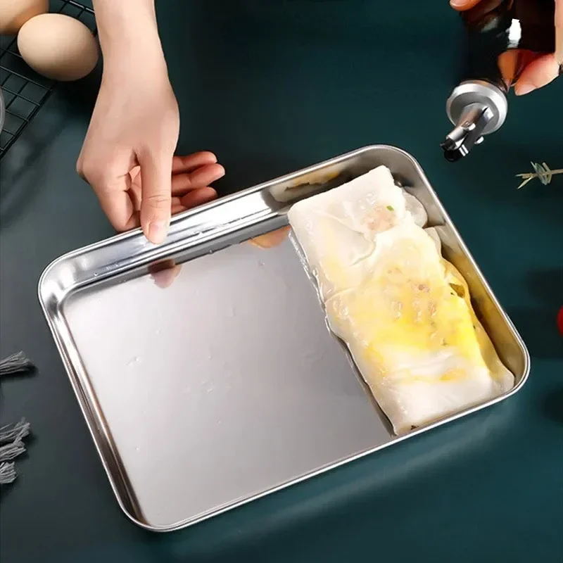 Rectangular Nonstick Pan Stainless Steel Cookie Cooking Sheet Baking Tray Steamed Sausage Dishes Fruit Grill Fish Plate Bakeware