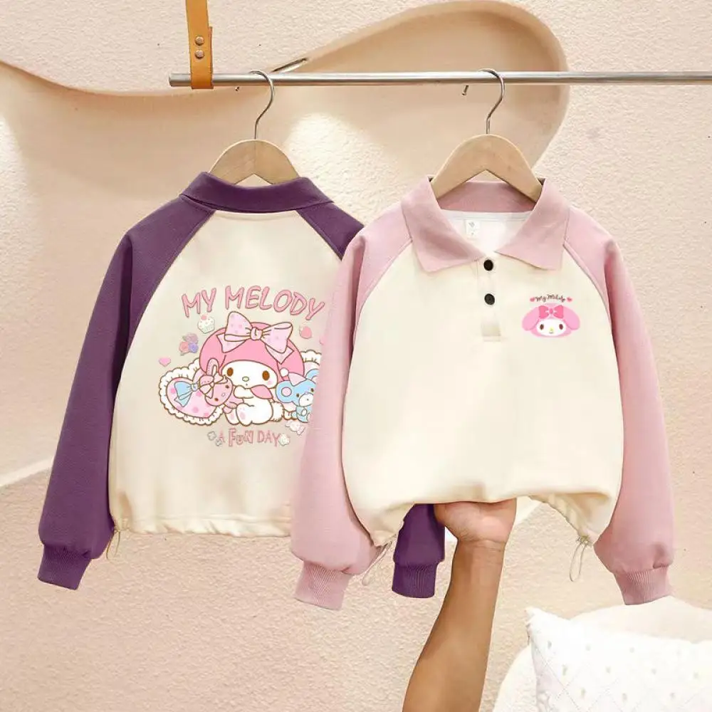 

Kawaii Sanrio My Melody, толстовка с капюшоном для девочек, пуловер, футболка, весенне-осенняя толстовка с длинными рукавами, топы, детское пальто, детская одежда