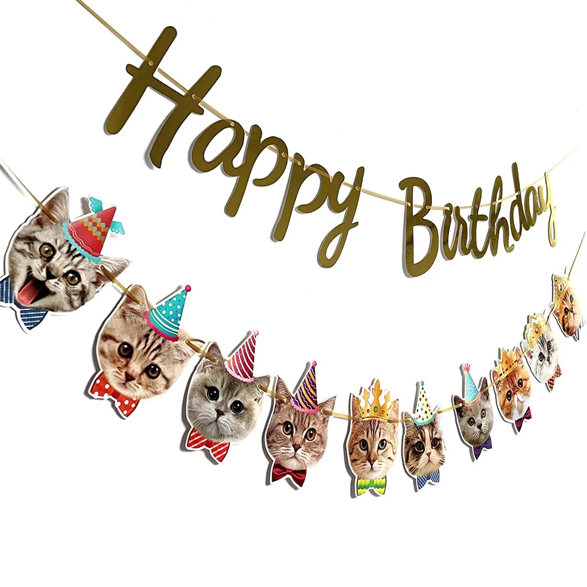 Cat Pet Party Birthday Flag Banner Happy 1st Birthday Party Decoration Kids Girls Favors Gift Animals Theme Baby Shower Supplies