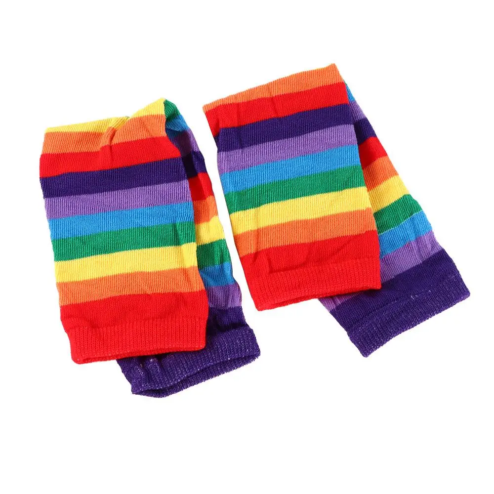 Soft Elastic Hand Sleeve Printing Girls Summer Rainbow Sleeve Cuff Knitting  Gloves Female Arm Warmers Striped Arm Warmers