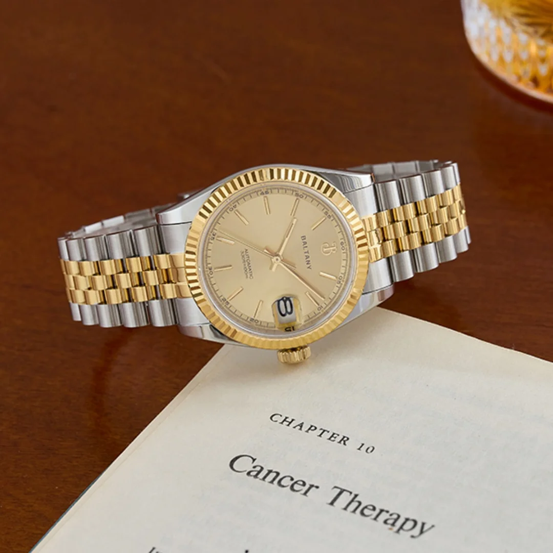 Baltany الفاخرة الرجعية ساعة ميكانيكية أوتوماتيكية للرجال 36 مللي متر NH35 التقويم الياقوت كريستال مقاوم للماء 10Atm مضيئة ساعة اليد