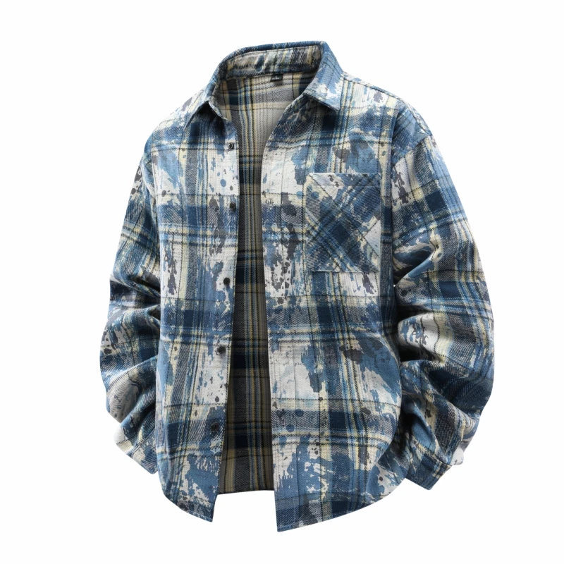 

American Retro Plaid Long Sleeve Men's Shirt Spring Autumn Casual Loose Classic Collar Jacket Polyester Cotton Blend Streetwear