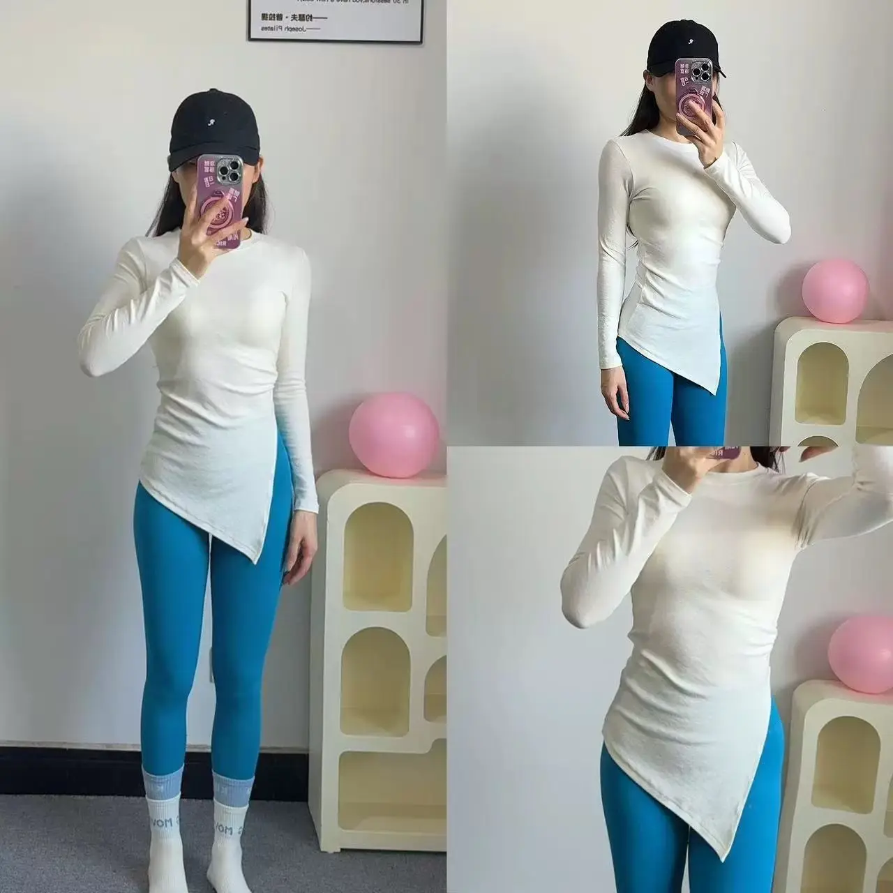 

Asymmetrical Long Sleeve Sports Split Design Slimming Casual Gym Pilates Yoga Wear