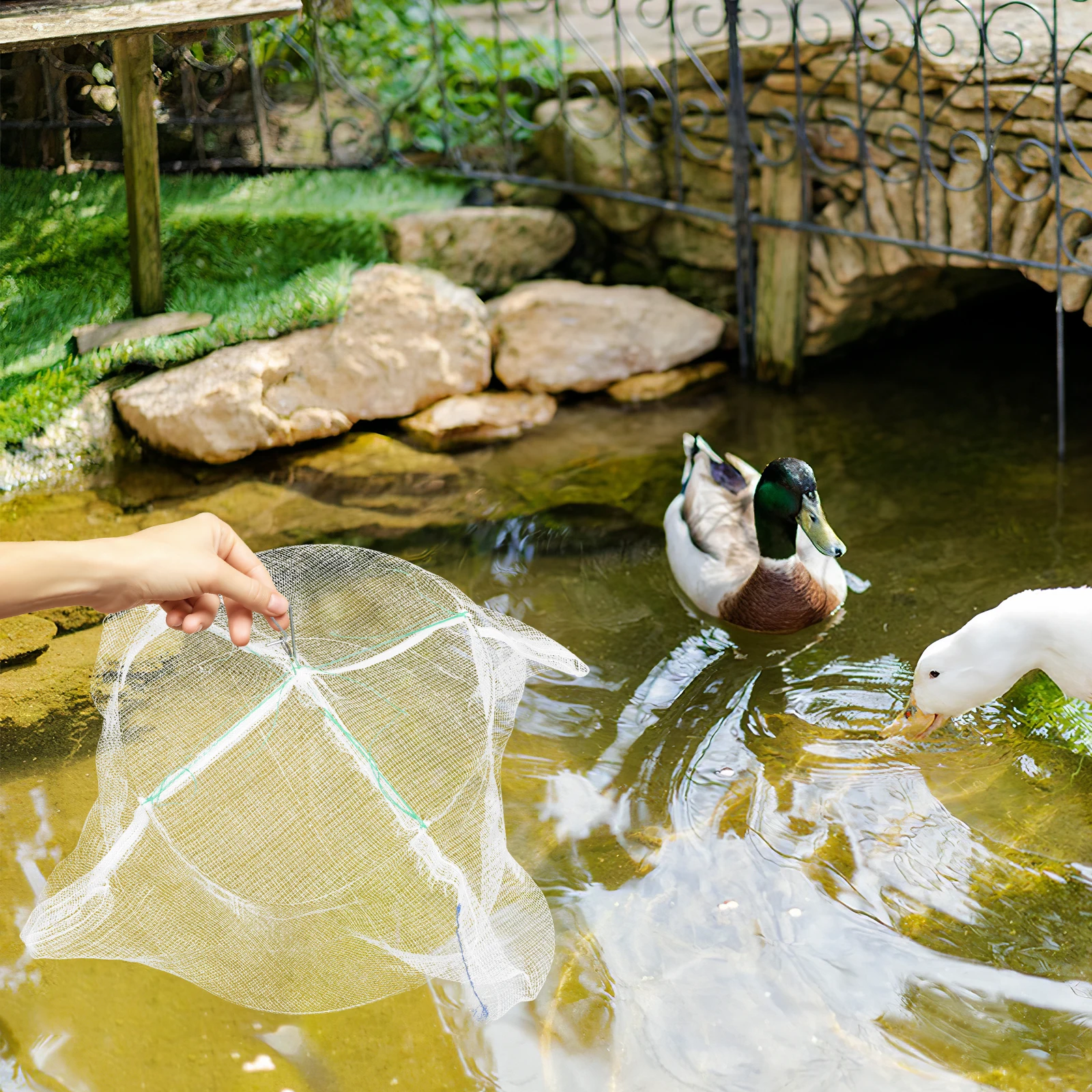 

5pcs Round Shrimp Cage Kids Fishing Net Medium Foldable Iron Mesh Fishing Netting Mesh Fishpond Catching Accessories