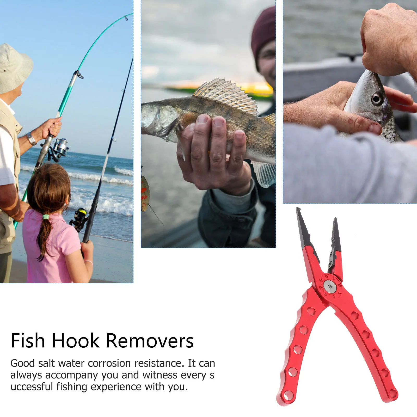 人間工学に基づいたフィッシングプライヤー、テクスチャードハンドル、スプリング式、片手操作、海水・淡水釣り用はさみ、カッターツール、レッド
