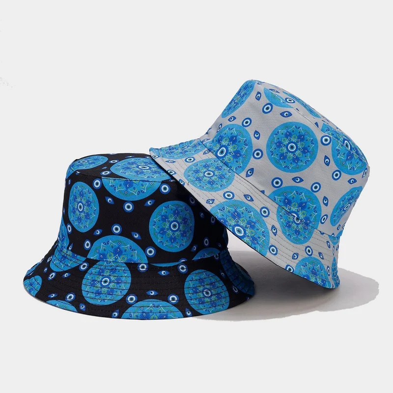 Women Evil Eye Print Bucket Hat Summer Sun Protection Fisherman Cap