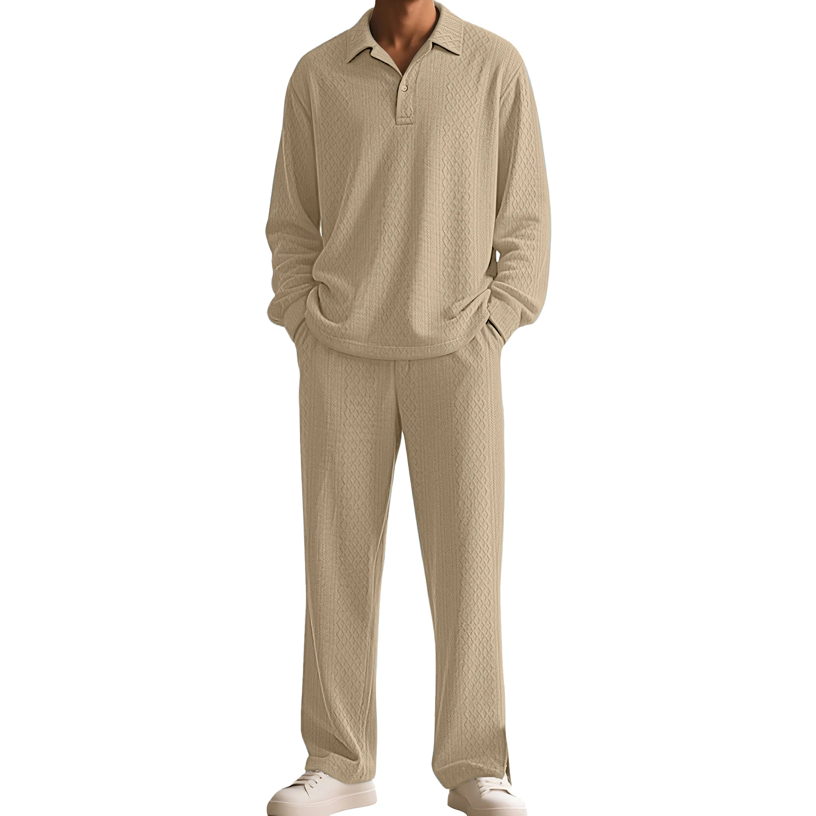 الصلبة اللون محكم عادية الياقة البلوز طويلة الأكمام بلوزات وسراويل الرياضة مجموعة الرجال الخريف والشتاء الدافئة طباعة فضفاضة #2