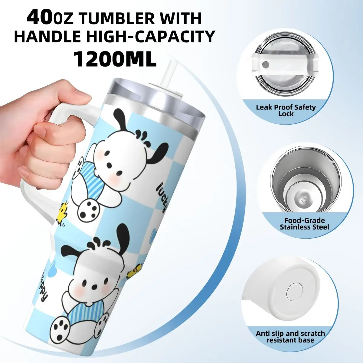 MINISO Pochacco Cartoon Tumbler Hot Drinks Water Bottle Heat Preservation Stainless Steel Coffee Mug Custom DIY Driving Car Mugs