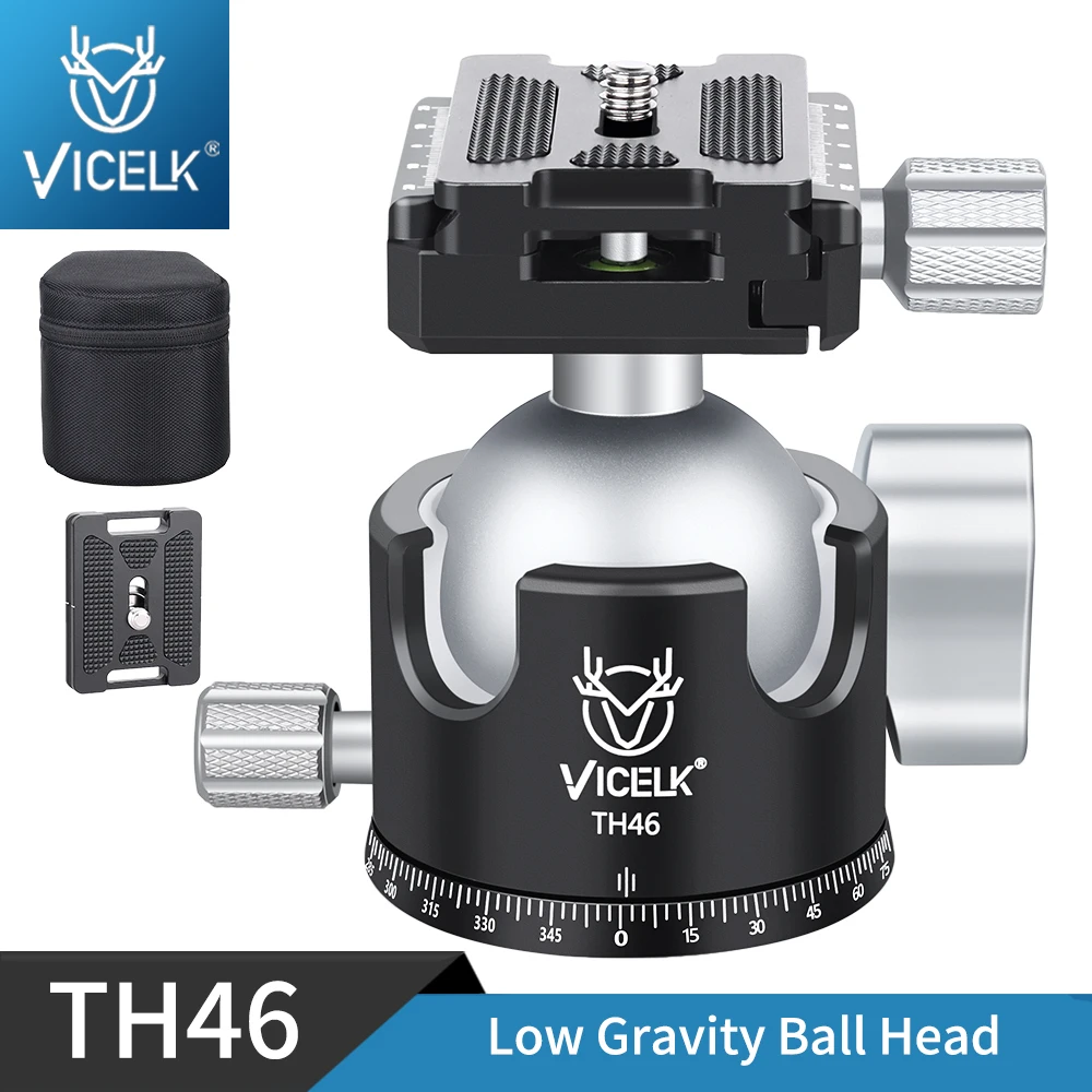 VICELK TH46 Professional Tripod Ball Head Low Gravity Center Panoramic CNC 46mm Ball for Tripod Monopod DSLR Camera Load 25kg