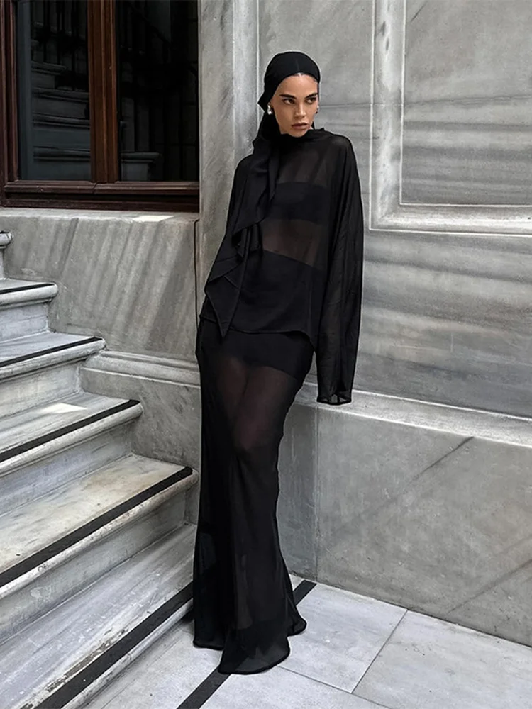 

Прозрачные юбки, костюмы, женские сексуальные свободные наряды с длинными рукавами, женские весенне-летние модные шикарные комплекты 2021, женские комплекты из 2 предметов