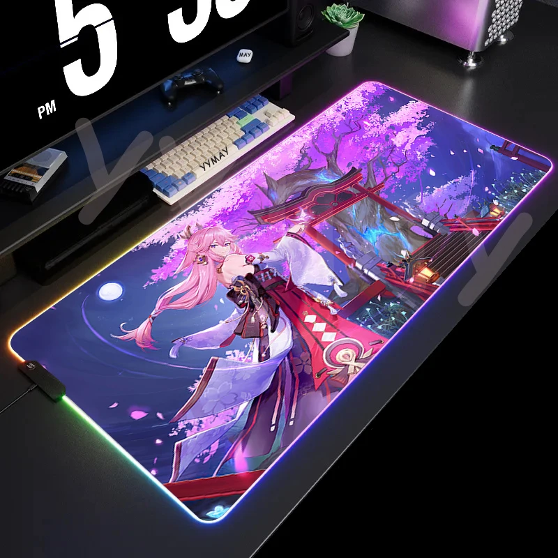 

LED Gaming Mousepads Genshin Large Backlight Desk Mat 39.3x19.6in Gamer Mousepad Waterproof RGB Mouse Pad Luminous Mouse Mat