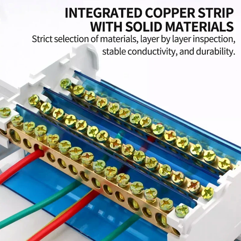 DIN Rail Junction Box UK207/211/215/407/411/415/413 Electrical Wire Terminal Block Distribution Box Neutral Screw Brass Rod