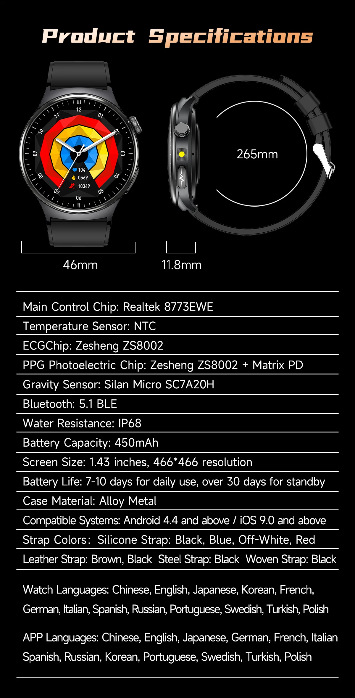 2026 Neue KI-Gesundheitsdiagnose EKG Smartwatch für Männer und Frauen, Harnsäure, Lipide, Blutdruck, HD AMOLED-Bildschirm, Anruf-Sport-Smartwatch – Detail 31